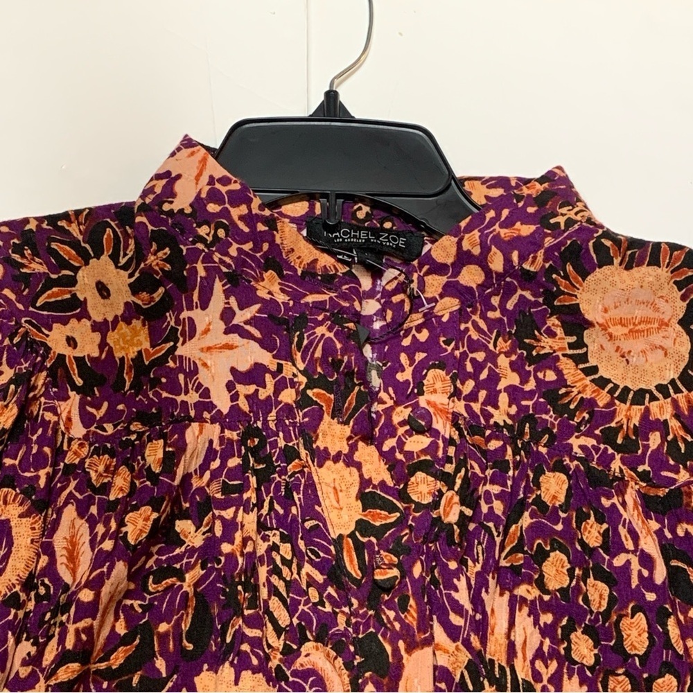 Rachel Zoe Floral Tie Waist Blouse Women’s Medium Balloon Sleeve Boho Top NWT - Picture 4 of 10